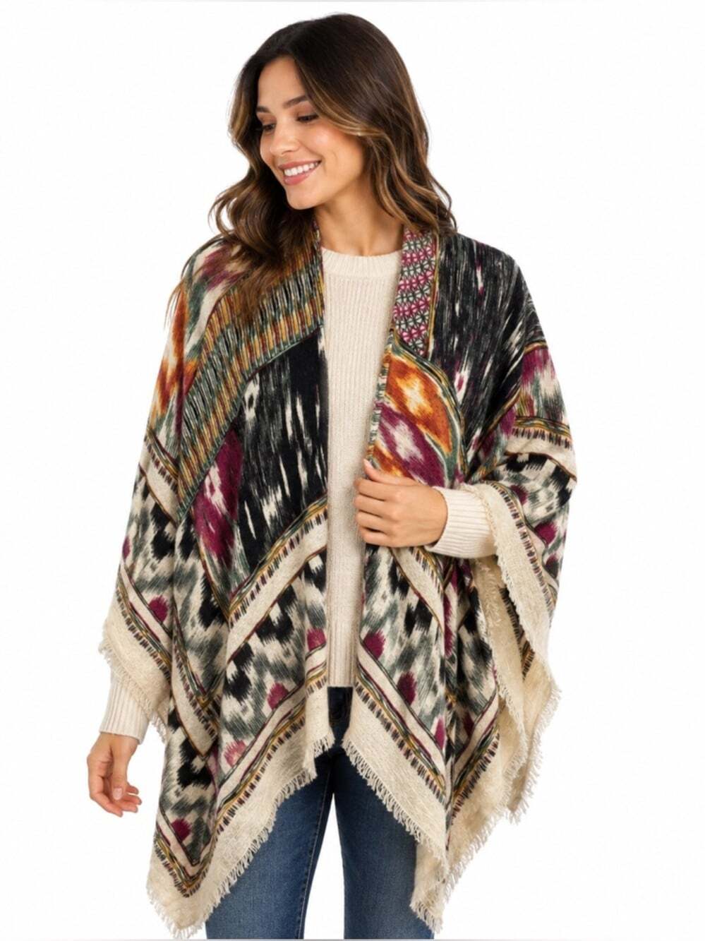 Sole Society Boho Wrap Multicoulor Oversized Soft Festival Scarf Shawl Fringe